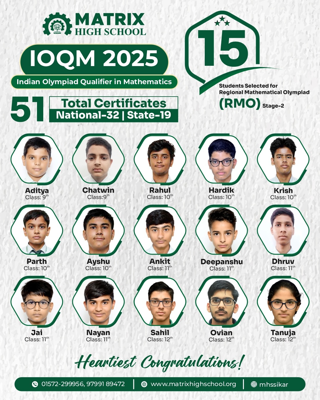 Image of Students and their names who are IOQM 2025 Rankers from Matrix